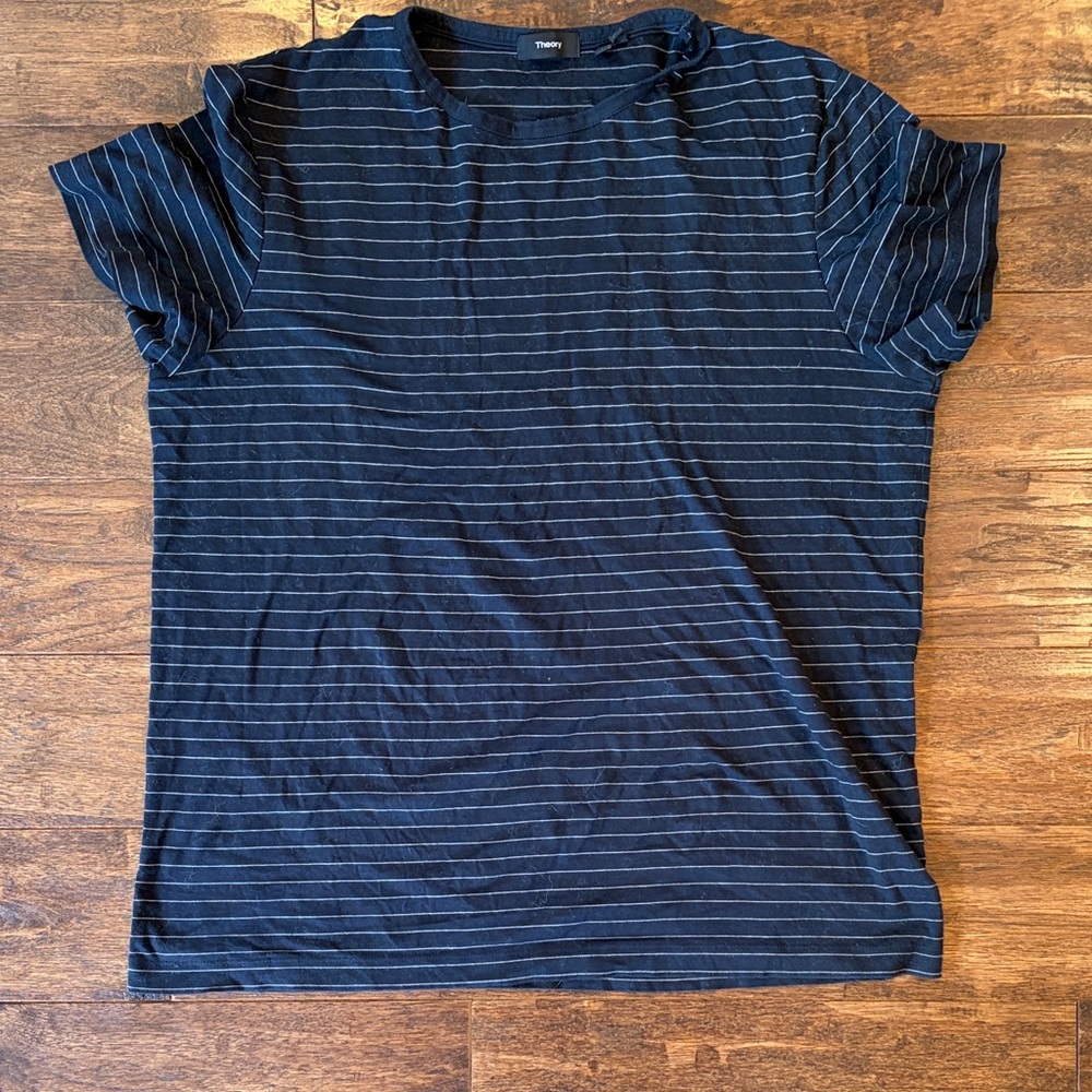 Theory Dark Blue Striped Short Sleeve Tee